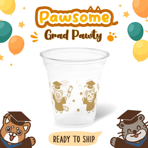 12 oz. Graduation Recyclable Plastic Cup - Pawsome Grad Pawty (Khaki) - THE CUP STORE CANADA