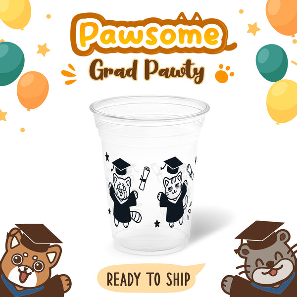 10 oz. Graduation Recyclable Plastic Cup - Pawsome Grad Pawty (Black) - THE CUP STORE CANADA