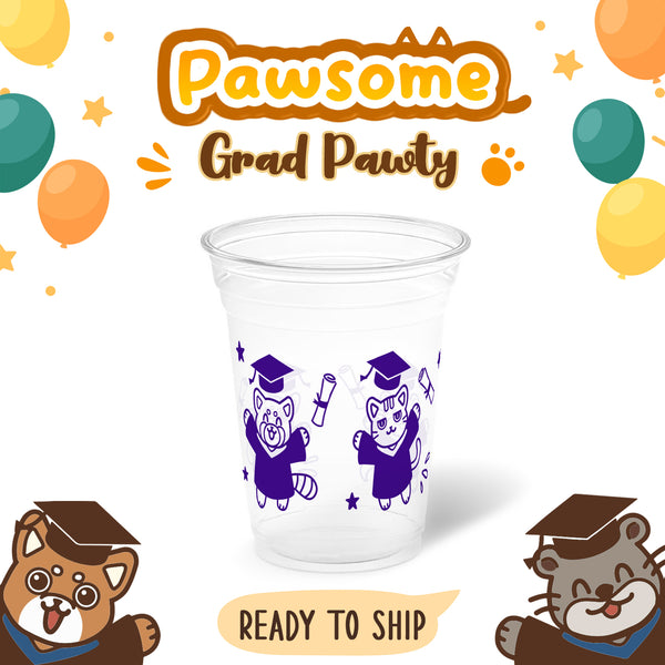 10 oz. Graduation Recyclable Plastic Cup - Pawsome Grad Pawty (Blue) - THE CUP STORE CANADA