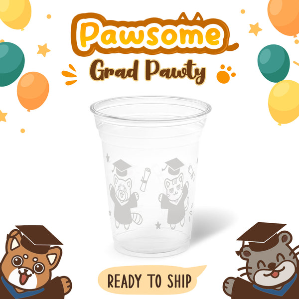 10 oz. Graduation Recyclable Plastic Cup - Pawsome Grad Pawty (White) - THE CUP STORE CANADA