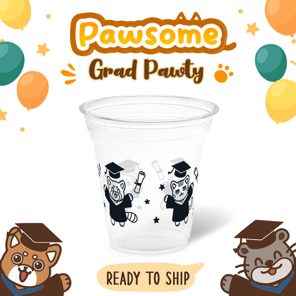 12 oz. Graduation Recyclable Plastic Cup - Pawsome Grad Pawty (Black) - THE CUP STORE CANADA